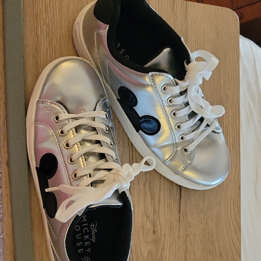 Disney Silver Sneakers with Mickey Mouse Design (Fits 7.5-8)